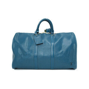 Louis Vuitton Epi Leather Keepall Boston Shoulder Bag Blue